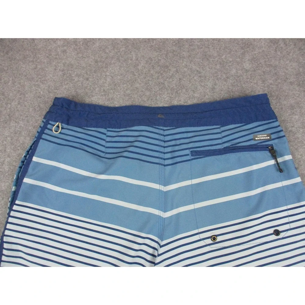 Quiksilver Board Shorts Mens 34 Blue Striped Waterman Swim Trunks Bathing Suit